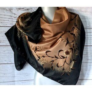 Rainbow Women's Square Scarf Wrap Silk (?) Brown Black Floral 41" * 41" Marked